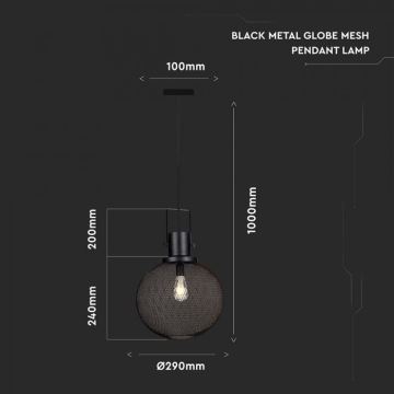 Lámpara colgante 1xE27/60W/230V negro