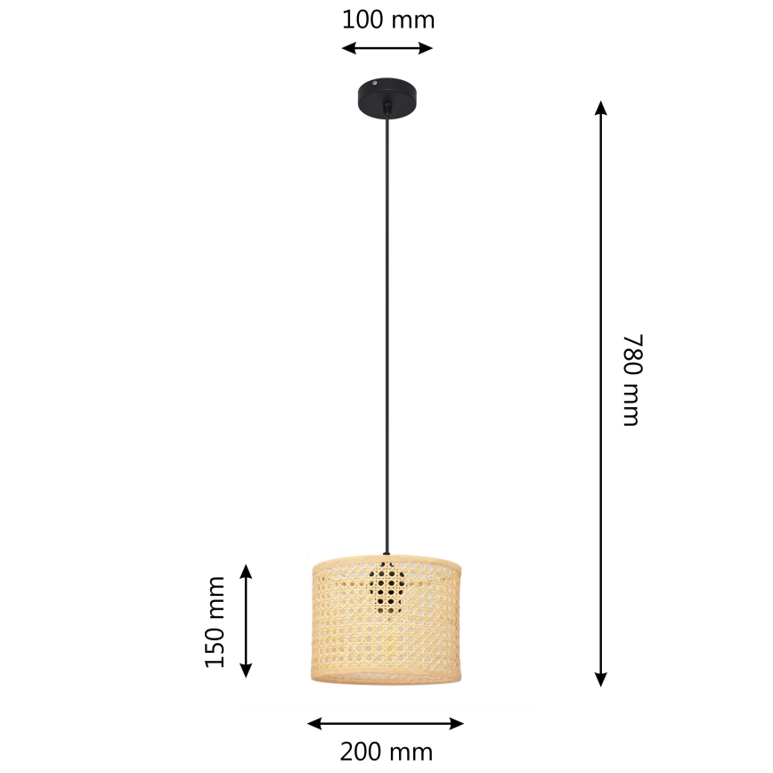 Lámpara colgante ALBA 1xE27/60W/230V diá. 20 cm ratán/negro