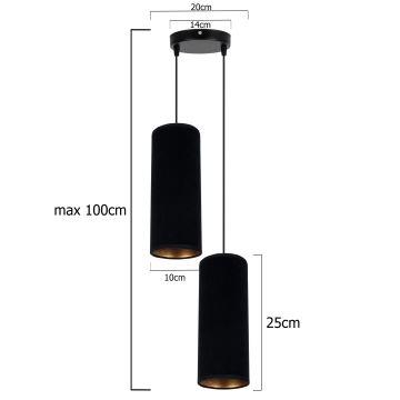 Lámpara colgante AVALO 2xE27/60W/230V diá. 20 cm negro