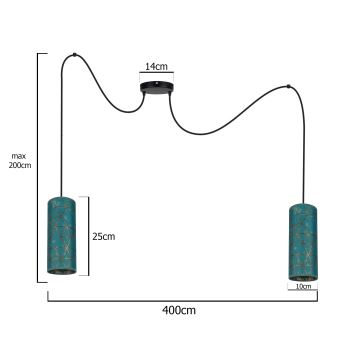 Lámpara colgante AVALO 2xE27/60W/230V turquesa/dorado