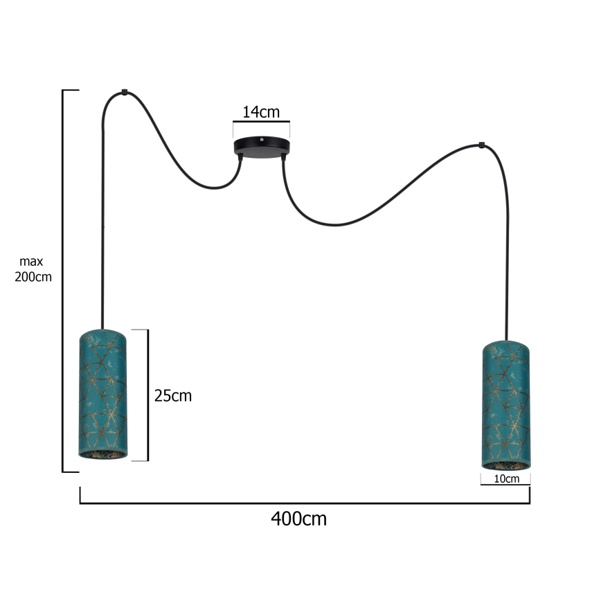 Lámpara colgante AVALO 2xE27/60W/230V turquesa/dorado