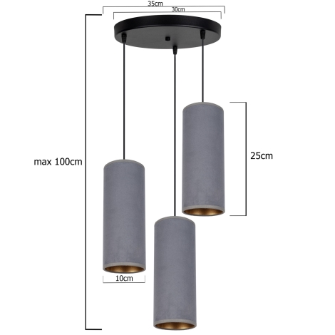 Lámpara colgante AVALO 3xE27/60W/230V diá. 35 cm gris