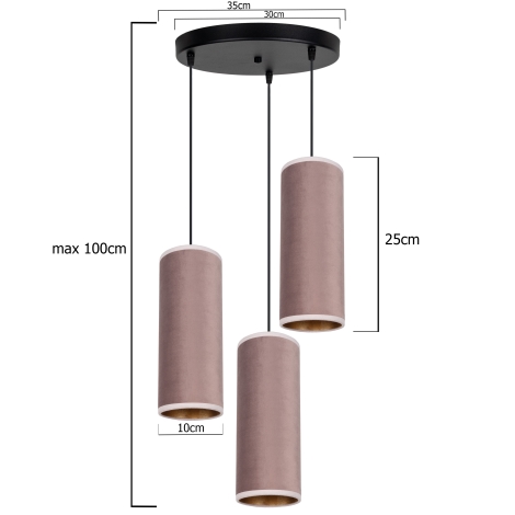 Lámpara colgante AVALO 3xE27/60W/230V diá. 35 cm rosa