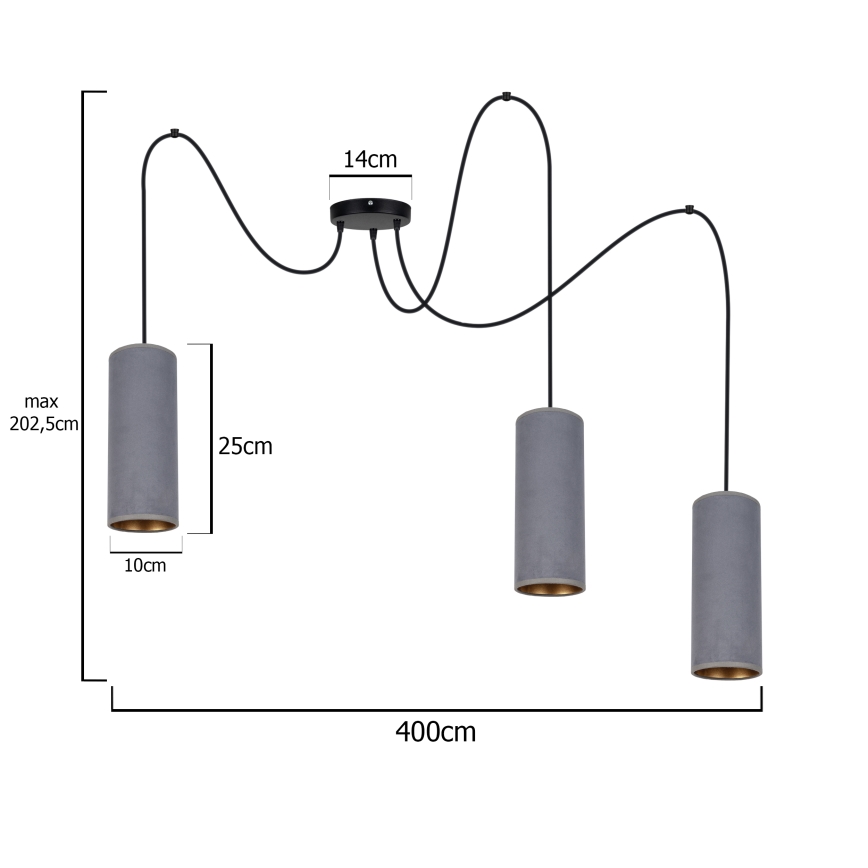 Lámpara colgante AVALO 3xE27/60W/230V gris