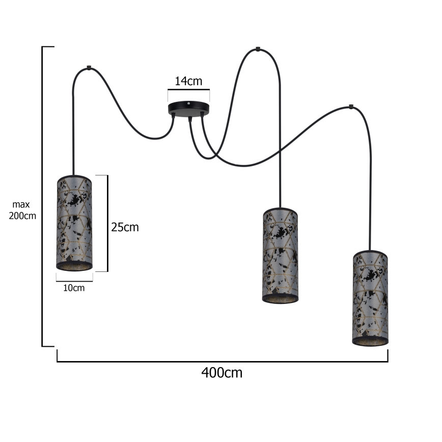 Lámpara colgante AVALO 3xE27/60W/230V gris/negro