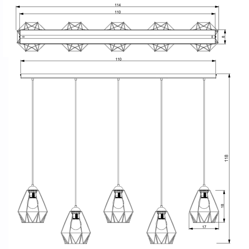 Lámpara colgante BERGEN 5xE27/60W/230V negro