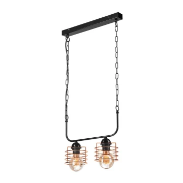 Lámpara colgante con cadena MORGAN 2xE27/60W/230V negro/cobre