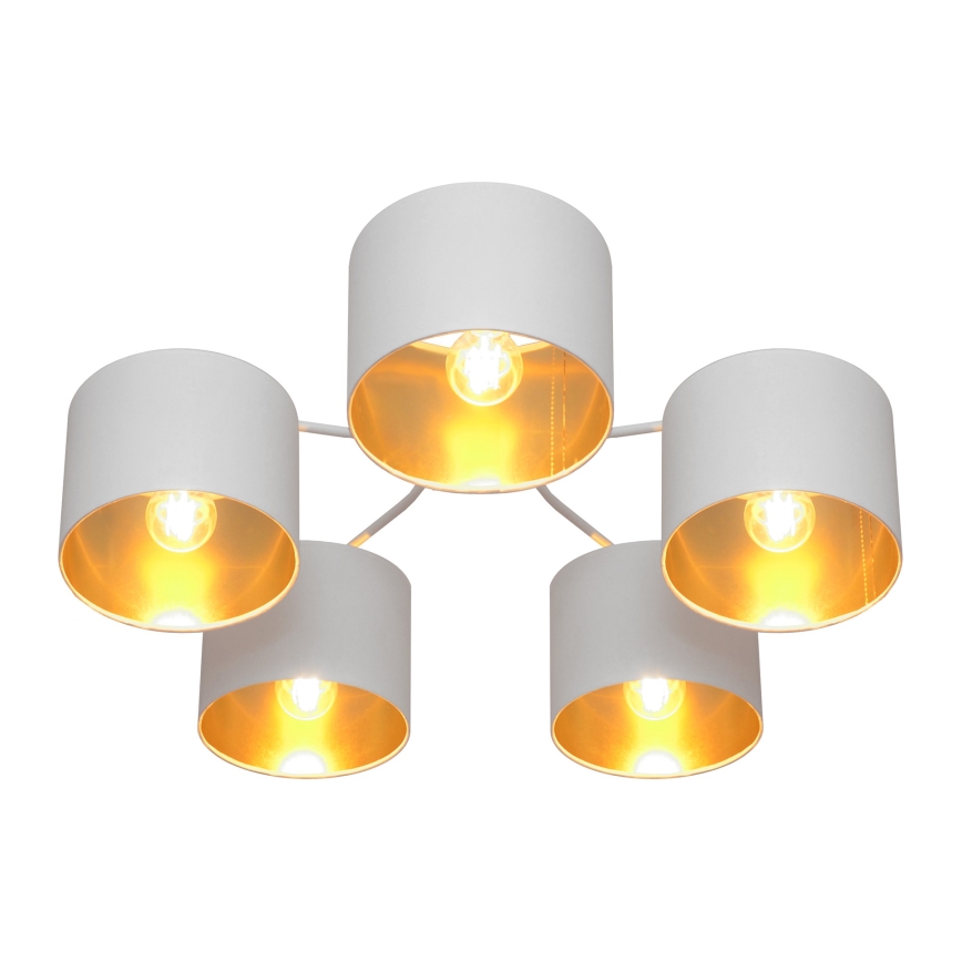 Lámpara colgante de luces de superficie ALBA 5xE27/60W/230V blanco/dorado