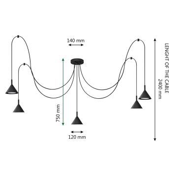 Lámpara colgante ETNA LONG 5xGX53/15W/230V negro