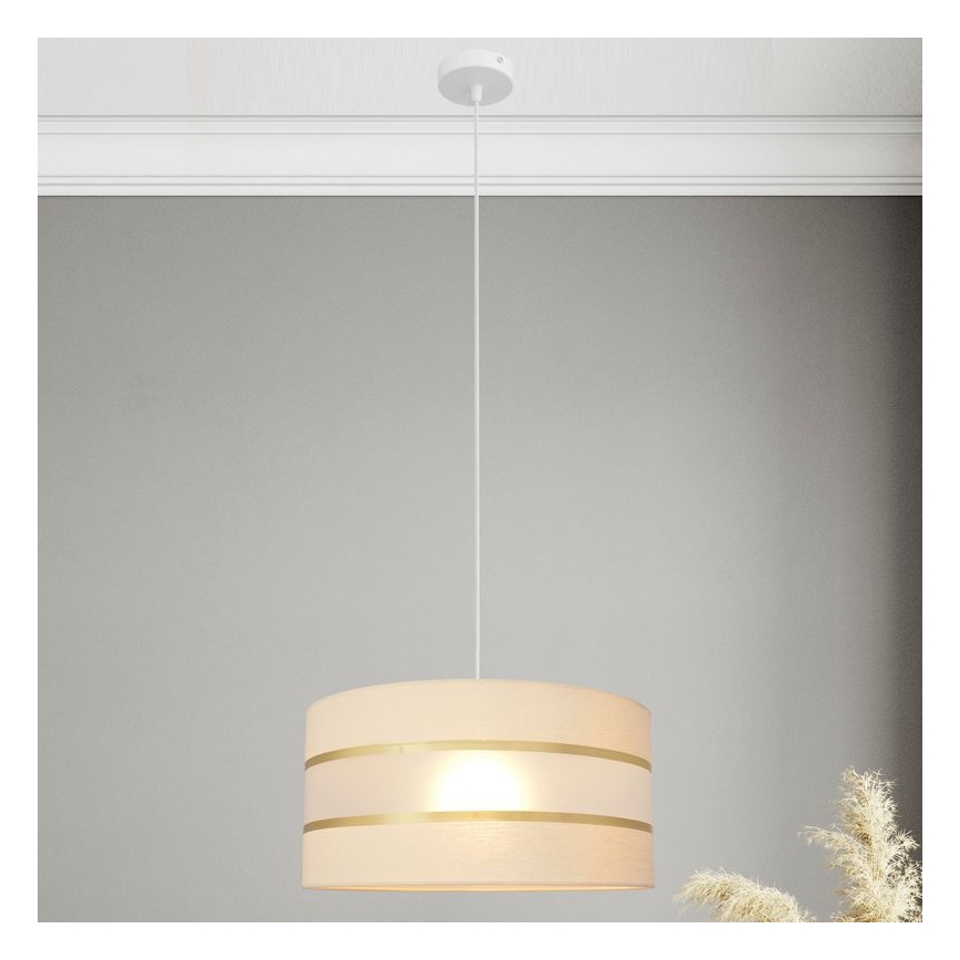 Lámpara colgante HELEN 1xE27/60W/230V diá. 40 cm color crema/dorado