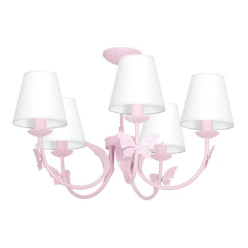 Lámpara colgante infantil MARIPOSA 5xE14/60W rosa