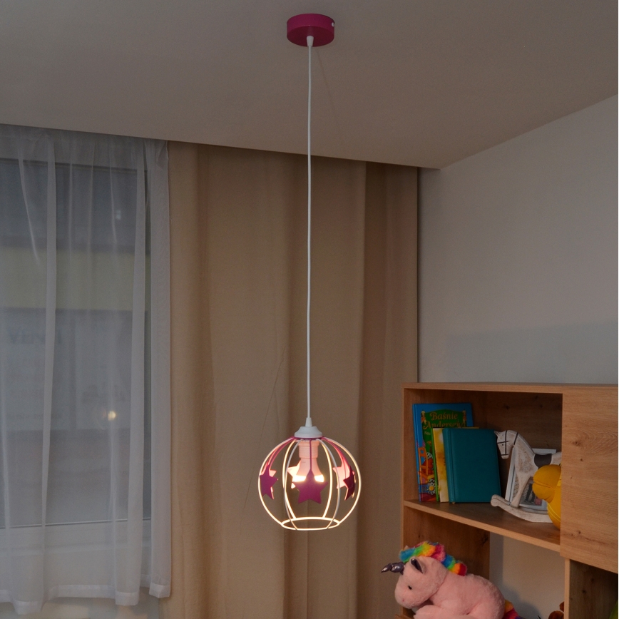 Lámpara colgante infantil STARS 1xE27/15W/230V rosa/blanco