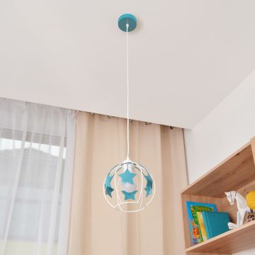 Lámpara colgante infantil STARS 1xE27/15W/230V turquesa/blanco