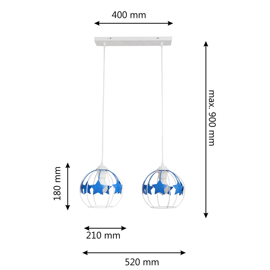 Lámpara colgante infantil STARS 2xE27/15W/230V azul/blanco