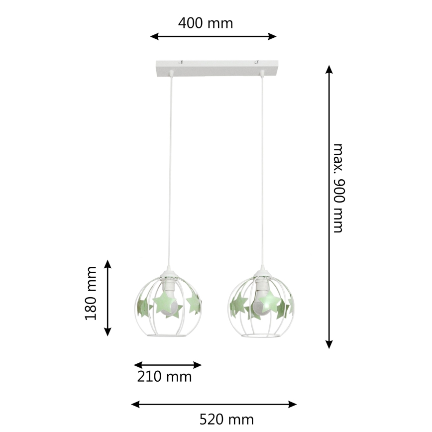 Lámpara colgante infantil STARS 2xE27/15W/230V verde/blanco