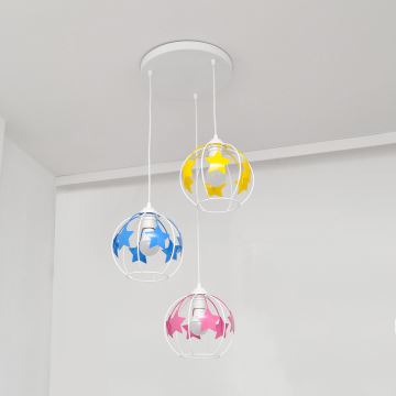 Lámpara colgante infantil STARS 3xE27/15W/230V azul/rosa/amarillo