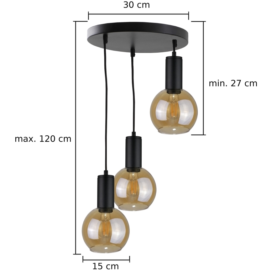 Lámpara colgante JANTAR BLACK 3xE27/60W/230V diá. 30 cm