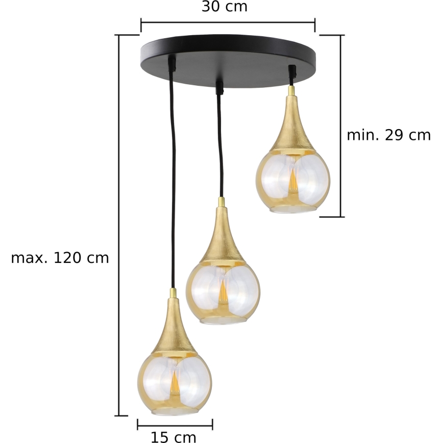 Lámpara colgante LACRIMA HONEY 3xE27/60W/230V diá. 30 cm