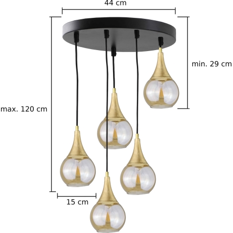 Lámpara colgante LACRIMA HONEY 5xE27/60W/230V diá. 45 cm