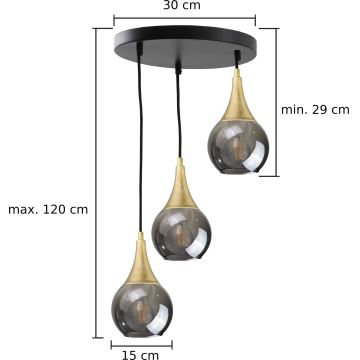 Lámpara colgante LACRIMA SMOKY 3xE27/60W/230V diá. 30 cm