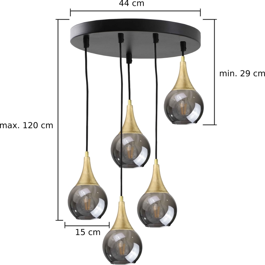 Lámpara colgante LACRIMA SMOKY 5xE27/60W/230V diá. 45 cm