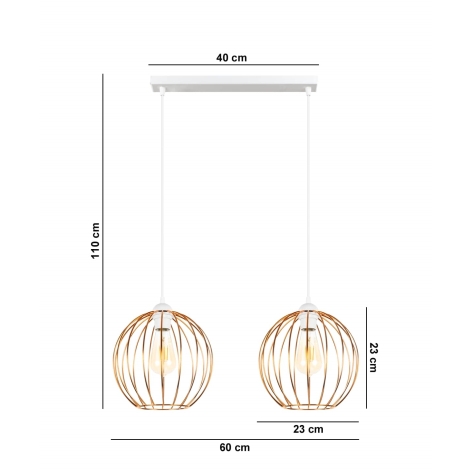 Lámpara colgante MATT 2xE27/60W/230V blanco/cobre