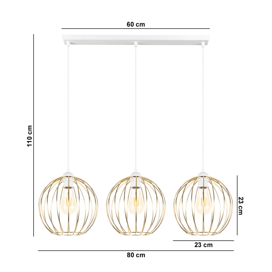 Lámpara colgante MATT 3xE27/60W/230V blanco/dorado