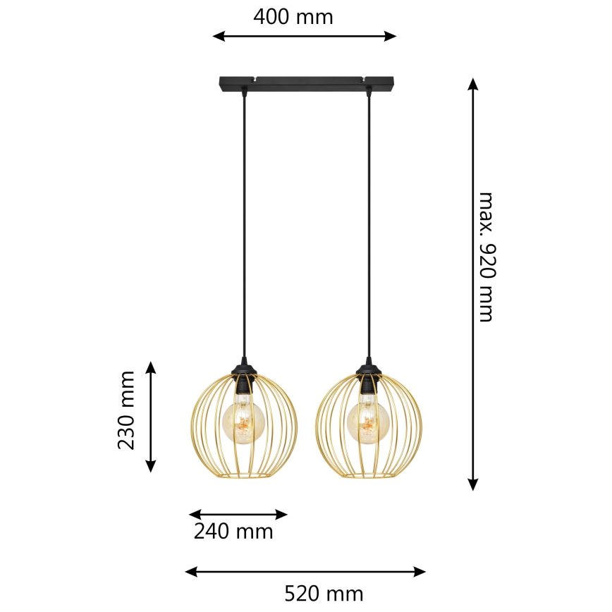 Lámpara colgante MERCURE 2xE27/60W/230V dorado/negro