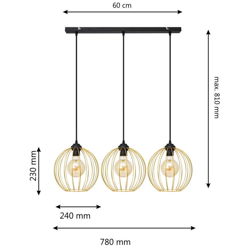 Lámpara colgante MERCURE 3xE27/60W/230V dorado/negro