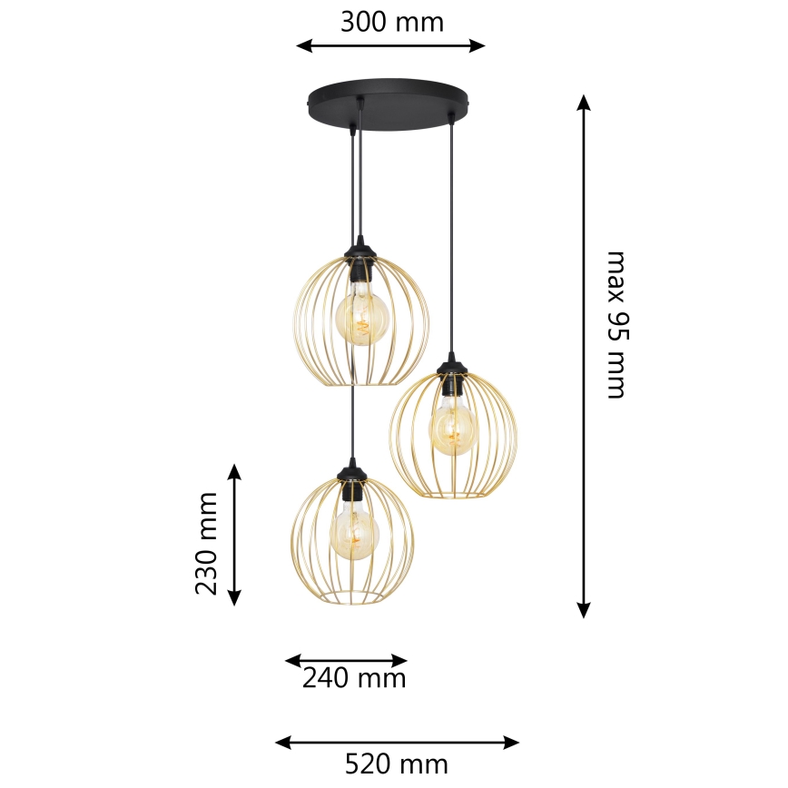 Lámpara colgante MERCURE 3xE27/60W/230V dorado/negro