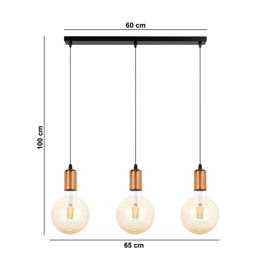 Lámpara colgante MIROS 3xE27/60W/230V negro/cobre