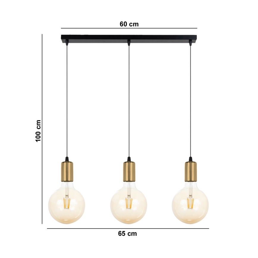 Lámpara colgante MIROS 3xE27/60W/230V negro/dorado