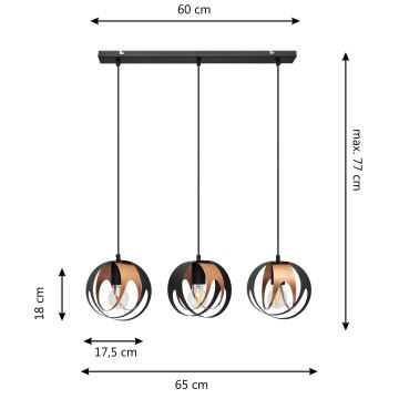 Lámpara colgante MOONLIGHT 3xE27/60W/230V negro/cobre