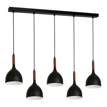 Lámpara colgante NOAK WOOD 5xE27/60W/230V negro/madera oscura