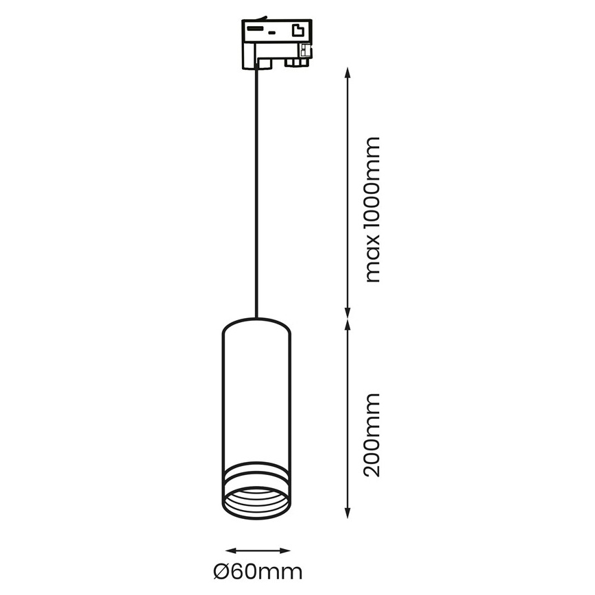 Lámpara colgante para sistema de rieles trifásicos PIPE 1xGU10/25W/230V negro