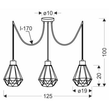 Lámpara colgante PRIMO 3xE27/60W/230V negro/dorado