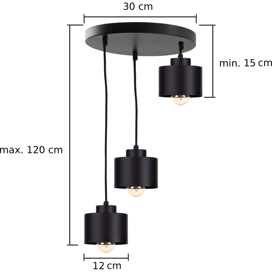 Lámpara colgante SIMPLY BLACK 3xE27/60W/230V diá. 32 cm
