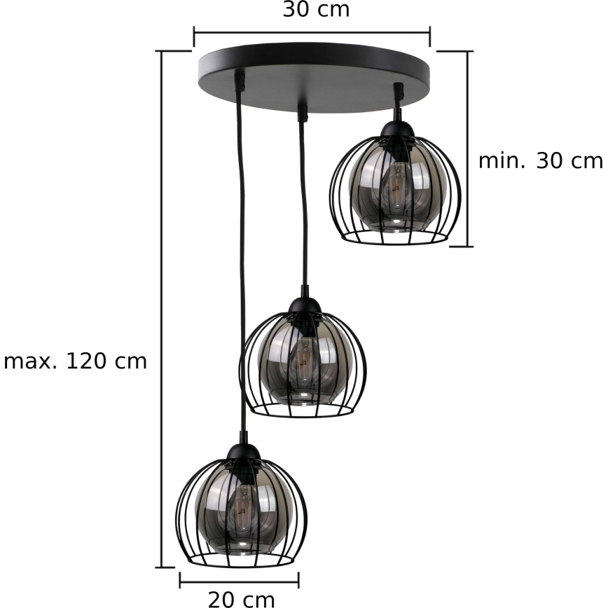 Lámpara colgante SOLO BLACK 3xE27/60W/230V diá. 30 cm
