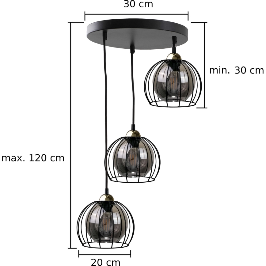 Lámpara colgante SOLO BLACK 3xE27/60W/230V negro/dorado