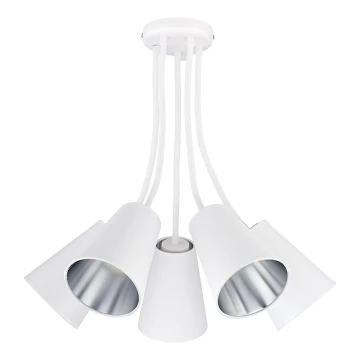 Lámpara colgante WIRE 5xE27/15W/230V blanco/plata