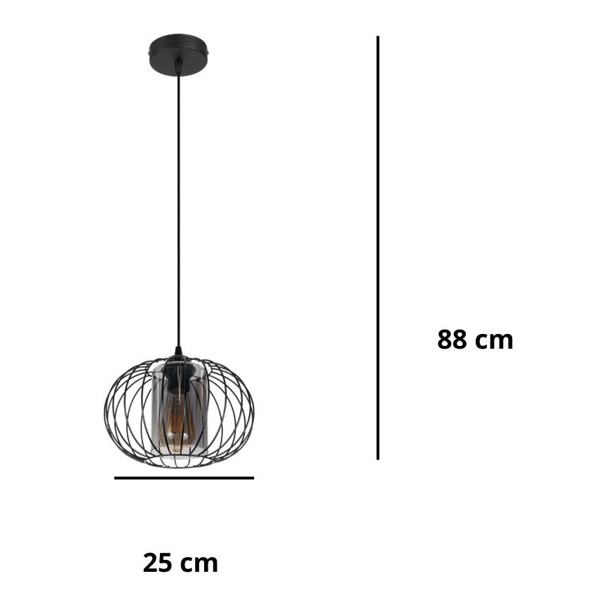 Lámpara de araña con cable CORRINI 1xE27/60W/230V Ø 25 cm negro/gris