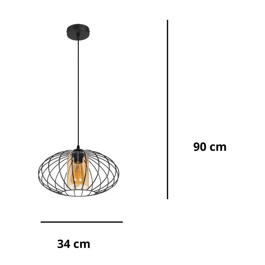 Lámpara de araña con cable CORRINI 1xE27/60W/230V Ø 34 cm negro/beige