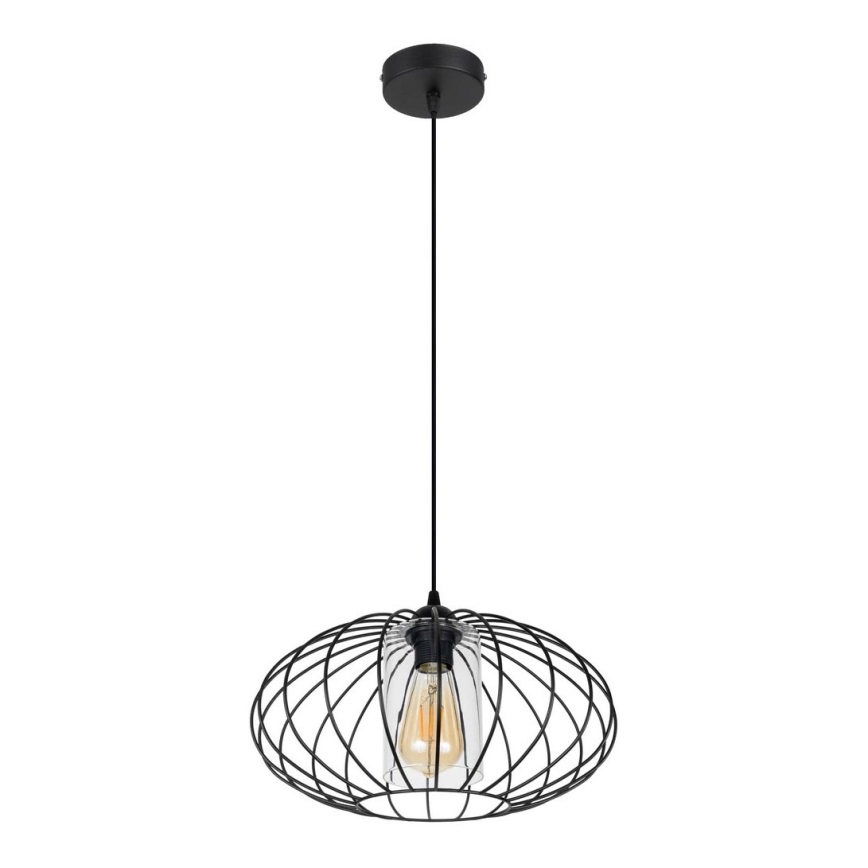 Lámpara de araña con cable CORRINI 1xE27/60W/230V Ø 34 cm negro/transparente