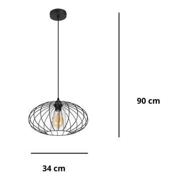 Lámpara de araña con cable CORRINI 1xE27/60W/230V Ø 34 cm negro/transparente