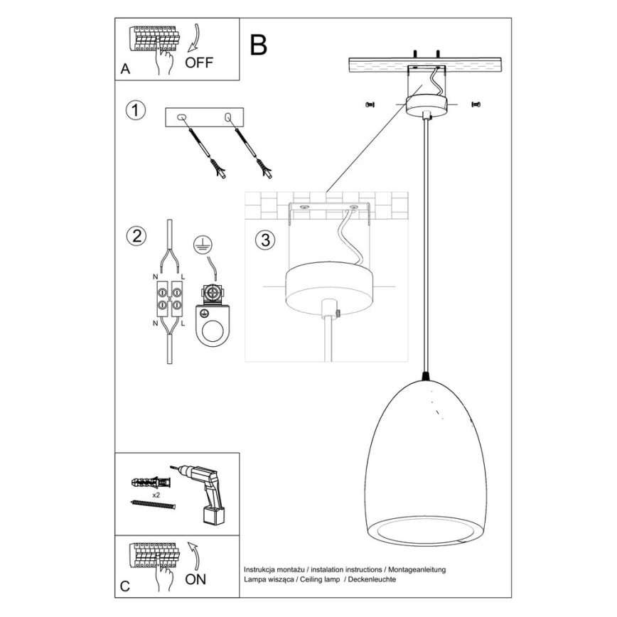 Lámpara de araña de cable BUKANO 1xE27 / 60W / 230V