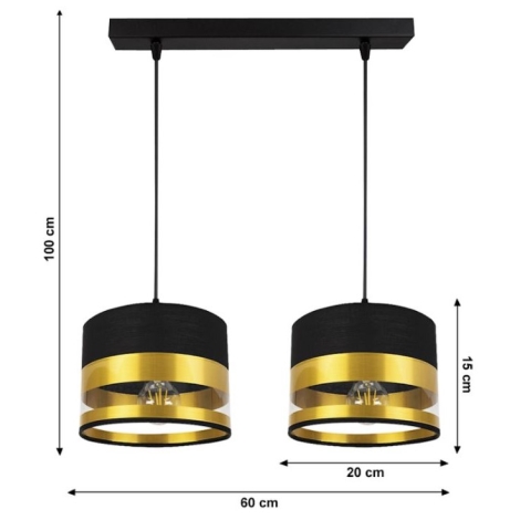 Lámpara de araña de cable MILO 2xE27/60W/230V dorado/negro