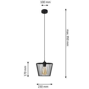 Lámpara de araña de cable TORRI 1xE27/15W/230V d. 23 cm negro