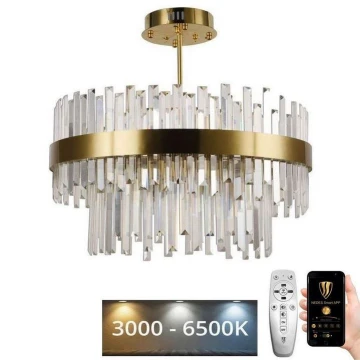 Lámpara de araña de cristal LED regulable en un poste LED/80W/230V 3000-6500K dorado + control remoto