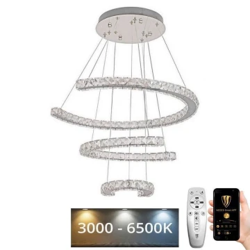 Lámpara de araña de cristal LED regulable en una cadena LED/100W/230V 3000-6500K plata + control remoto