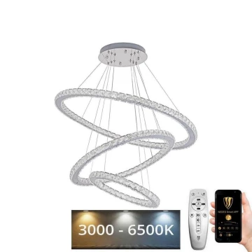 Lámpara de araña de cristal LED regulable en una cadena LED/210W/230V 3000-6500K plata + control remoto